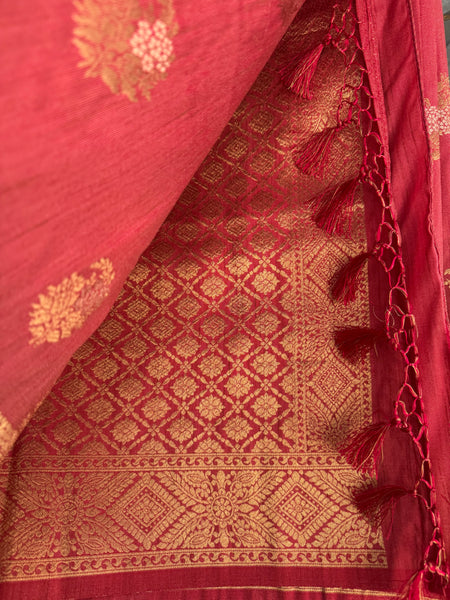 Coral Pink and Dual Tone Tussar Silk Saree