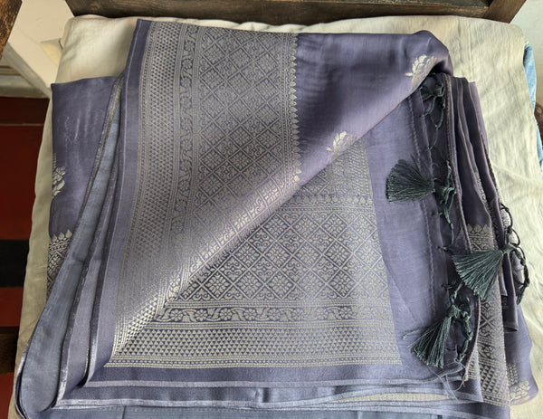 Lavender and Silver Mashru Soft Silk Saree