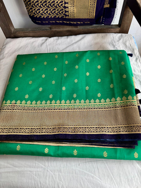 Green and Navy Blue Tussar Silk Saree