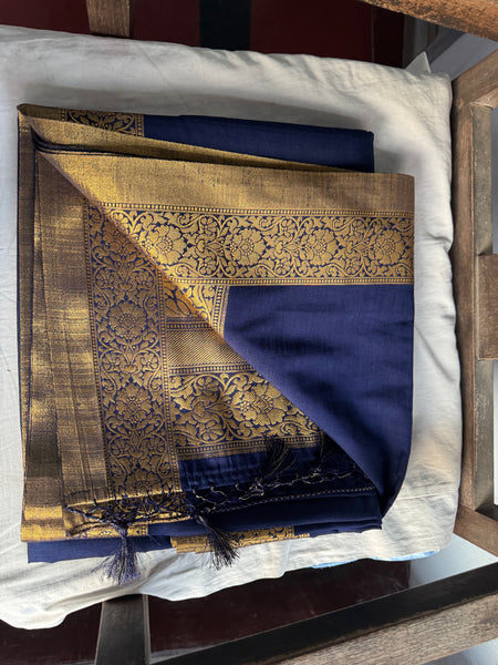 Midnight Blue and Gold Soft Crepe Tussar Silk Saree