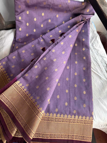 Lavender and Deep Purple Tussar Silk Saree