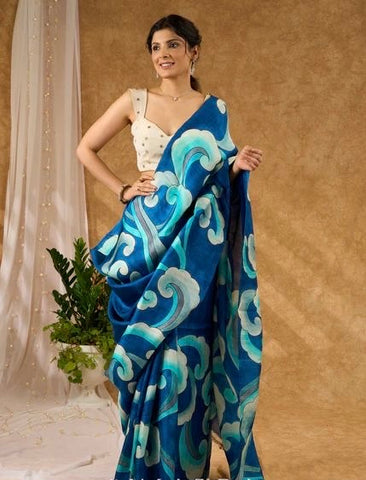 Blue Pure Silk Hand Batik Saree