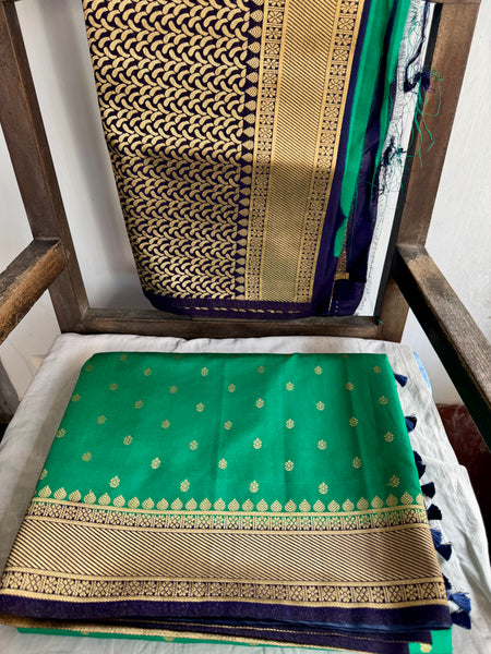 Green and Navy Blue Tussar Silk Saree