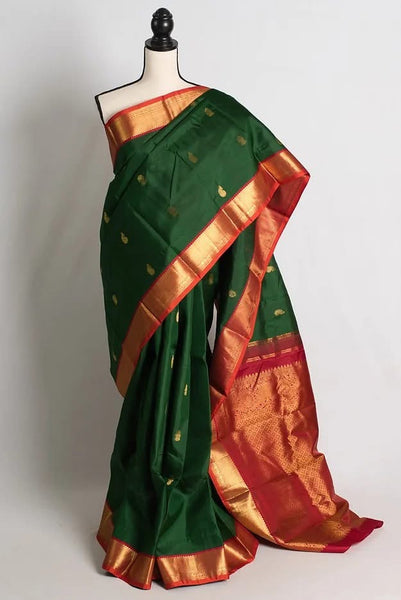 Korvai Kanchipuram Silk Saree in Green