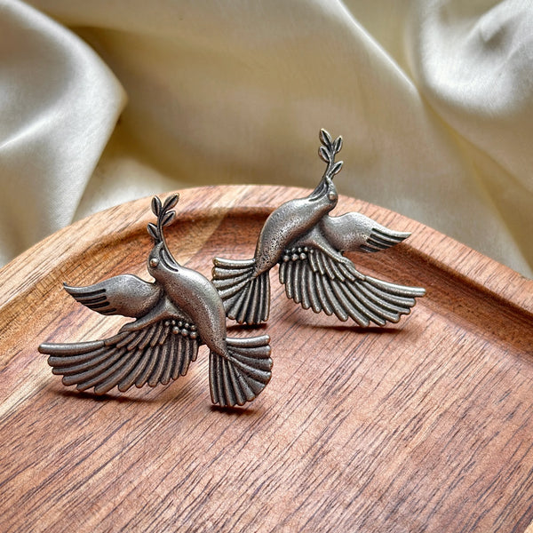 German Silver Oxidized Bird Earrings