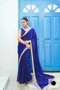 Royal Blue Crushed Shimmer Satin Silk Saree