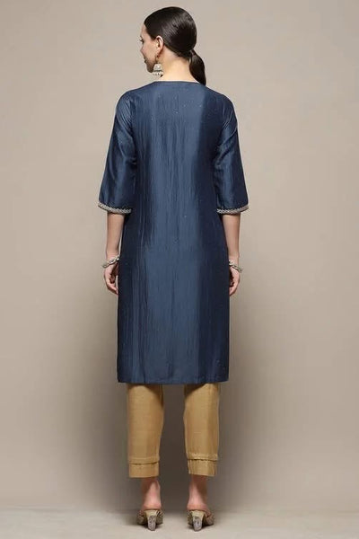 Midnight Blue Embellished Festive Straight Kurta