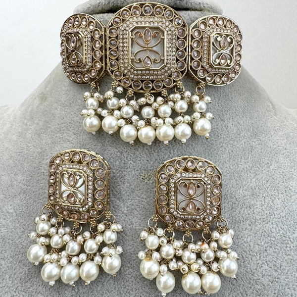 White Pearl Antique Polki Kundan Choker Necklace set,