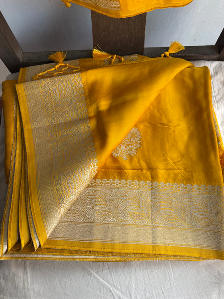 Golden Yellow and Silver Mashru Soft Silk Saree