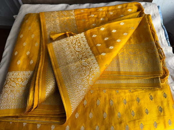 Golden Yellow Mashru Soft Silk Saree