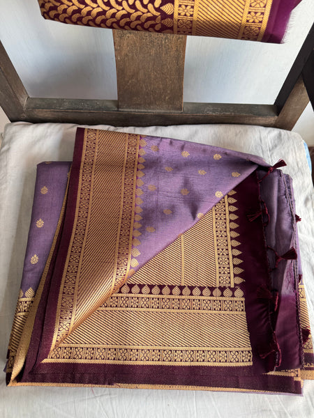 Lavender and Deep Purple Tussar Silk Saree