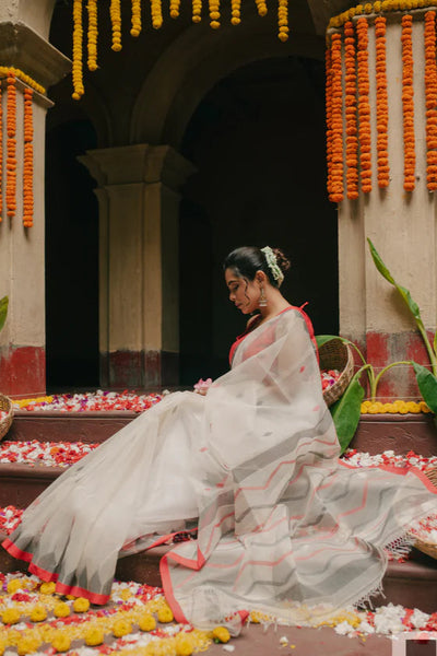 Red and White Handloom Silk Saree