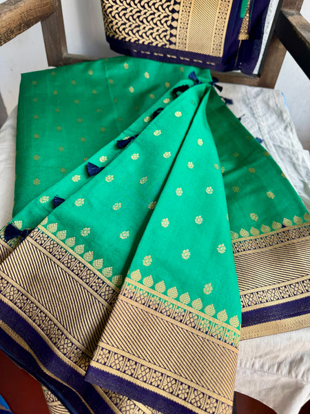 Green and Navy Blue Tussar Silk Saree