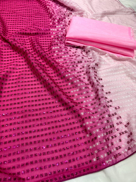 Dual Shaded Pink Sequin Threadwork Saree