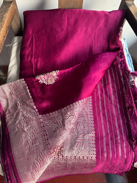 Wine Dual Tone Mashru Soft Silk Saree