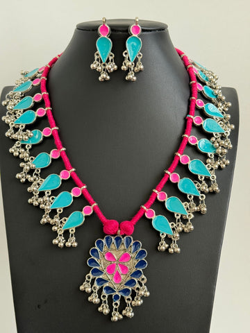 Multicolor Handcrafted Thread Afghani long Necklace set