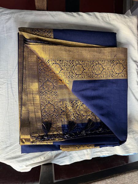 Midnight Blue and Gold Soft Crepe Tussar Silk Saree