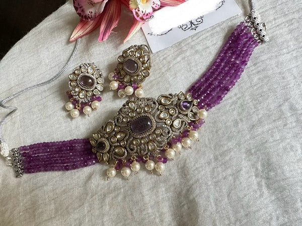 Purple Lavender AD Victorian Kundan Choker Set