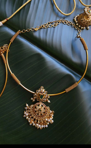 Gold-Plated Indian Choker Necklace and Earrings Set