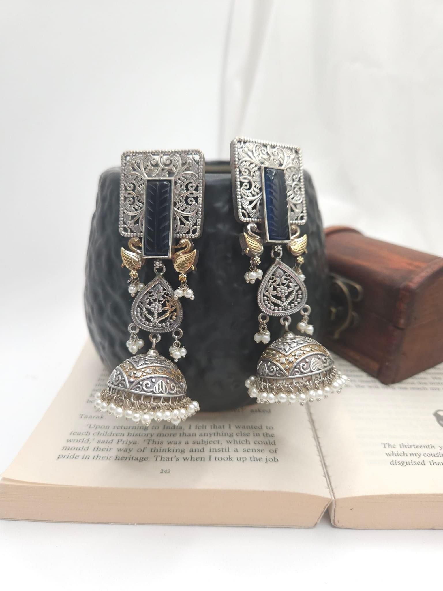 Navy Blue Dualtone Jhumka Earrings