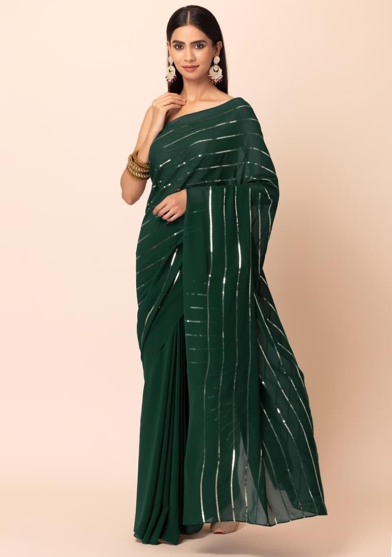 Emerald Embroidered Georgette Chiffon Saree