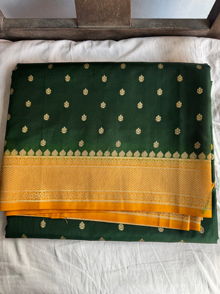 Forest Green and Yellow Soft Tussar Silk Saree