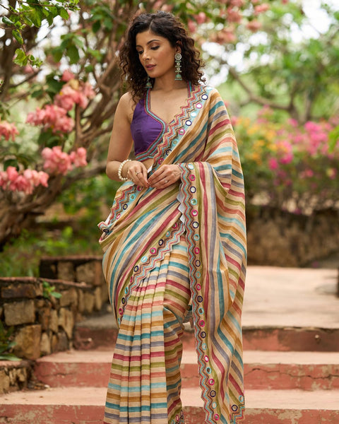 Multicolor Vicose Printed Silk Saree