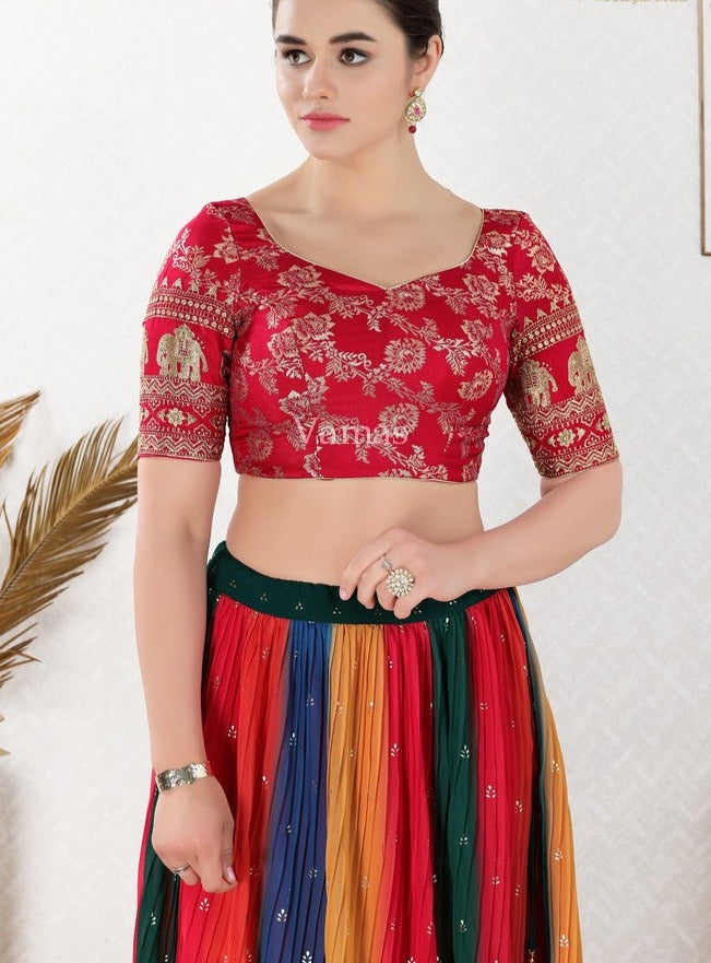 Readymade Jacquard Padded Back Open Elbow Sleeves Saree Blouse