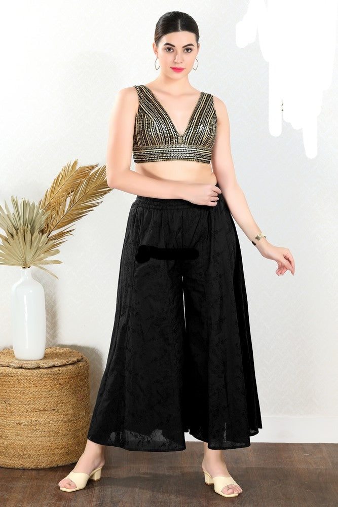 Readymade Net Padded Back Open Sleeveless Black Saree Blouse