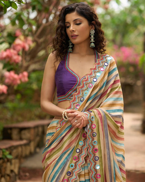 Multicolor Vicose Printed Silk Saree