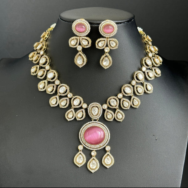 Pink Victorian moissanite polki Necklace