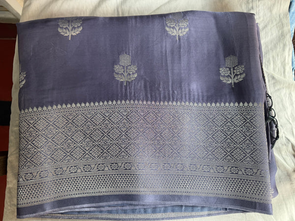 Lavender and Silver Mashru Soft Silk Saree