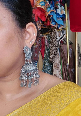 Black metal jhumkas earrings