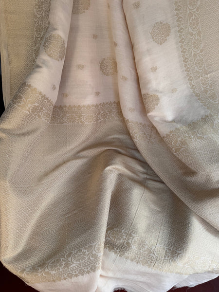 Ivory Pure Khaddi Chiffon Silk Saree