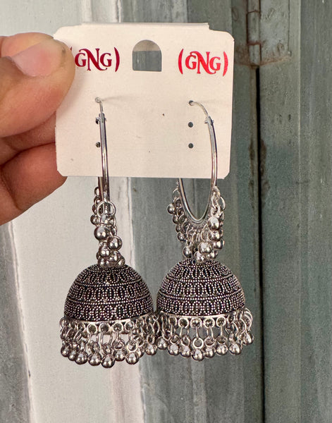 German Silver Ghungroo Jhumka Earrings