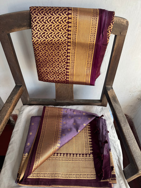 Lavender and Deep Purple Tussar Silk Saree