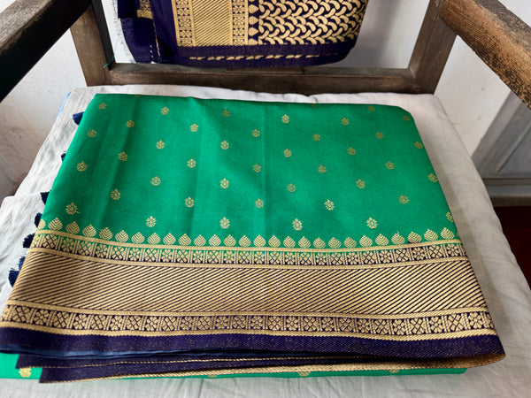 Green and Navy Blue Tussar Silk Saree