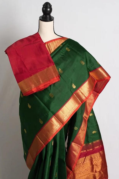 Korvai Kanchipuram Silk Saree in Green