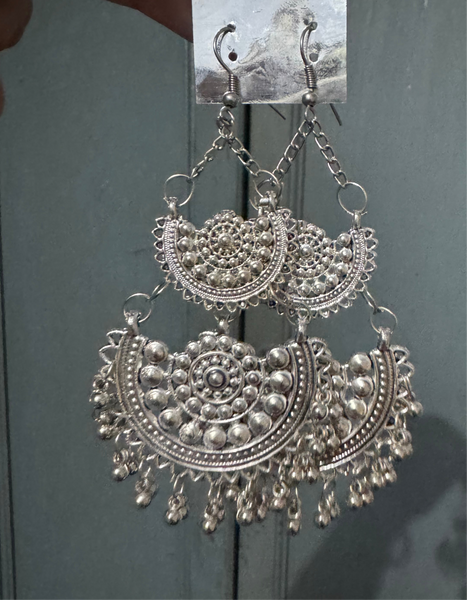 German Silver Ghungroo Jhumka Earrings