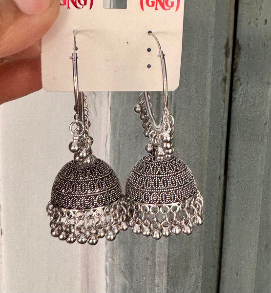 German Silver Ghungroo Jhumka Earrings