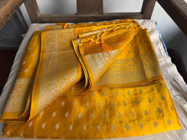 Golden Yellow Mashru Soft Silk Saree