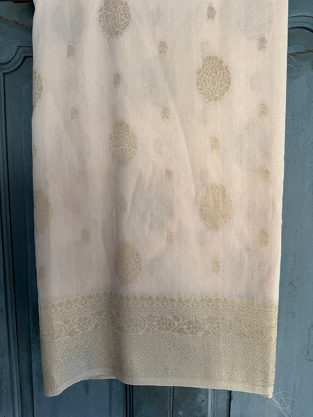 Ivory Pure Khaddi Chiffon Silk Saree