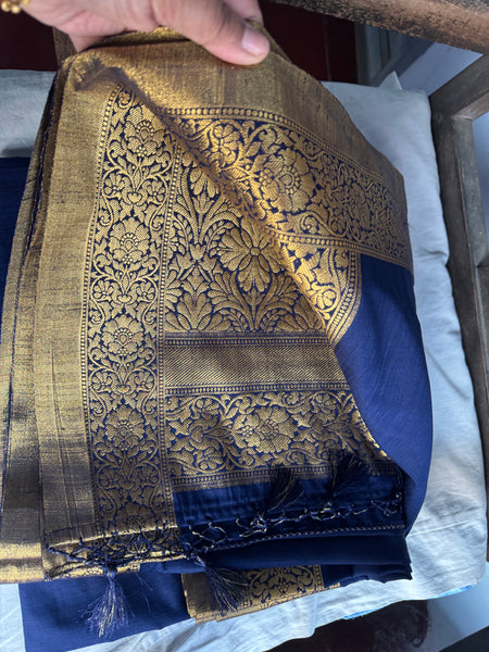 Midnight Blue and Gold Soft Crepe Tussar Silk Saree