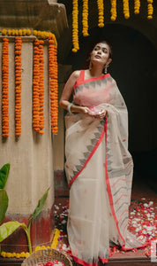 Red and White Handloom Silk Saree