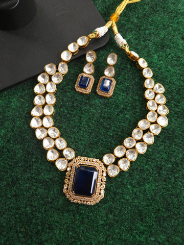 Blue Polki Kundan Onyx Choker Necklace and Earrings Set