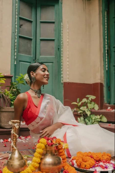 Red and White Handloom Silk Saree