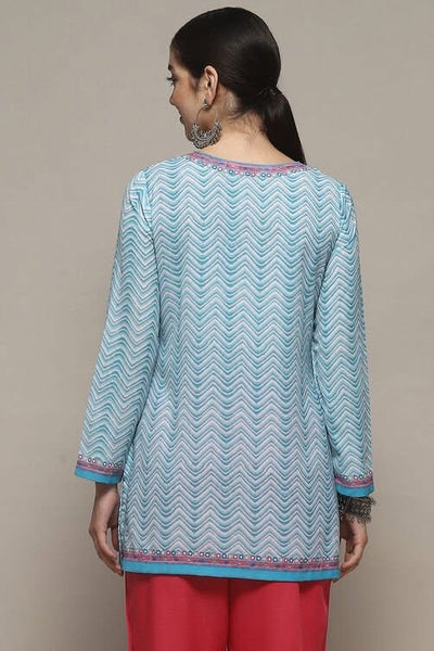 Sky Blue Soft Crepe Printed Straight Kurti