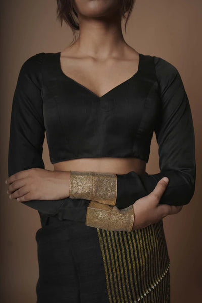 Readymade Gemini I Black designer silk blouse with full sleeves