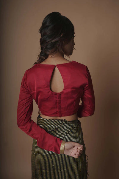 Readymade Cherry I Maroon designer silk blouse with full sleeves