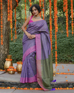 Cotton Acrylic Zari Saree In Lavender